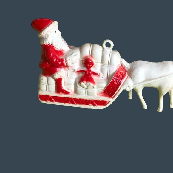 Irwin Celluloid Santa Sleigh Reindeer Vintage 1950's Christmas Decor Ornament To - Picture 7 of 10